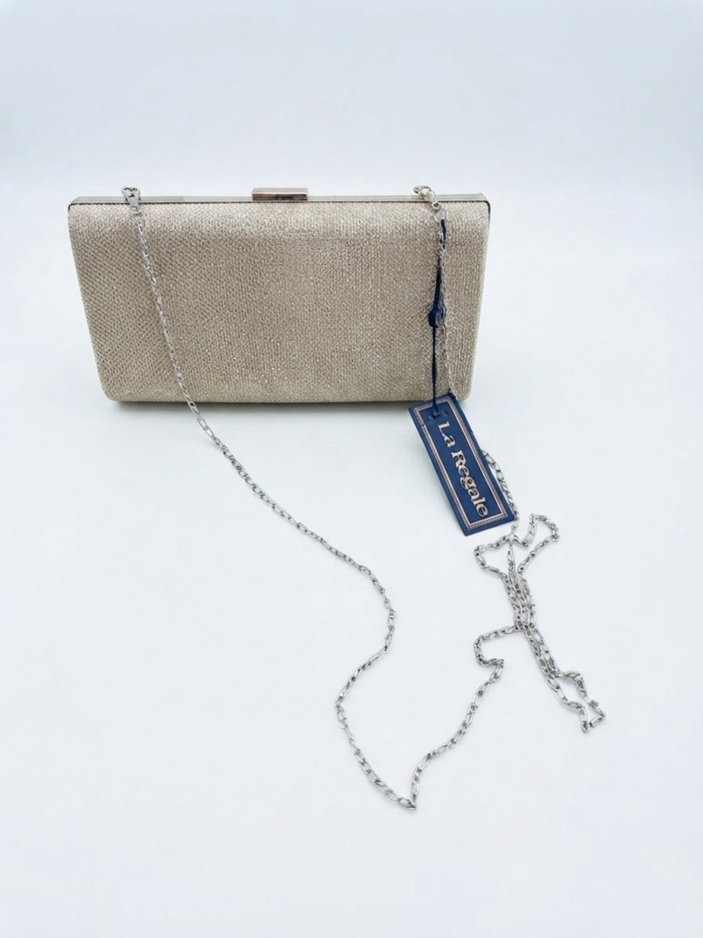 La Regale Sparkly Shimmer Minaudiere Clutch with Chain Strap Brand New